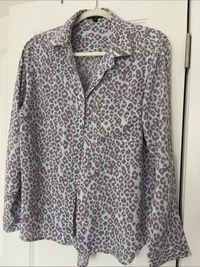 Velvet Heart Gray and Pink Leopard Print Button Down Shirt
